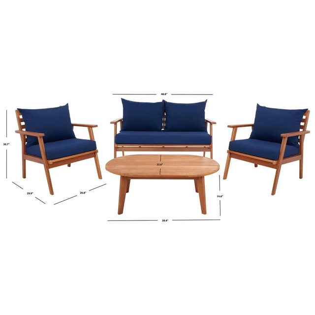 Deacon 4 Piece Living Set - Natural/Navy For Sale - Image 4 of 10