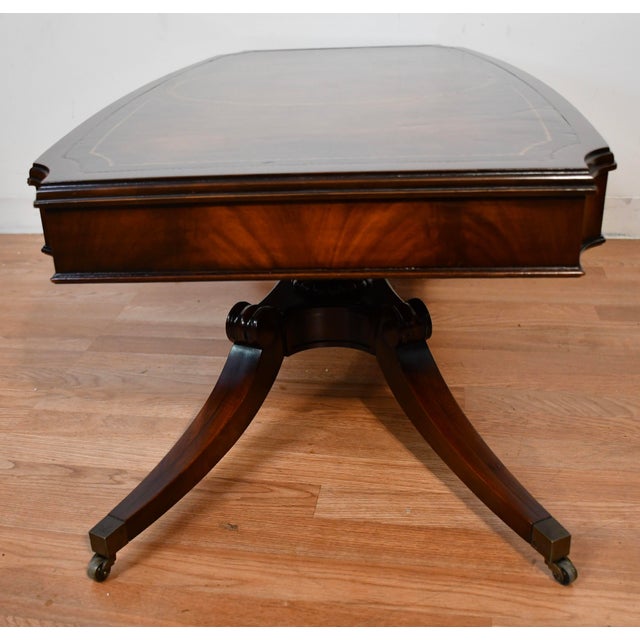 1930 Weiman English Regency Mahogany Leather Top Set Coffee Table & Side Tables For Sale - Image 10 of 18