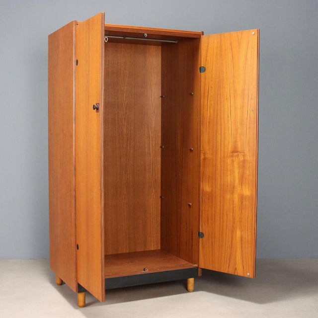 Vintage Wardrobe in Painted Wood and Teak Veneer, 1960s For Sale - Image 3 of 11