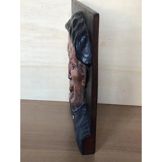 Wood Juan Jimenez Rueda, Portrait of Man Smoking, Bas-Relief on Wood, 1960s For Sale - Image 7 of 8