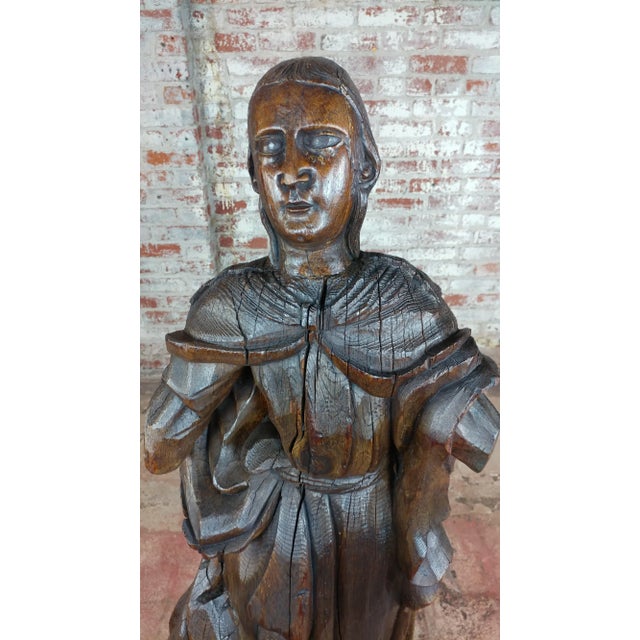 French 17th Century Antique French Carved Oak Santo Figure For Sale - Image 3 of 12
