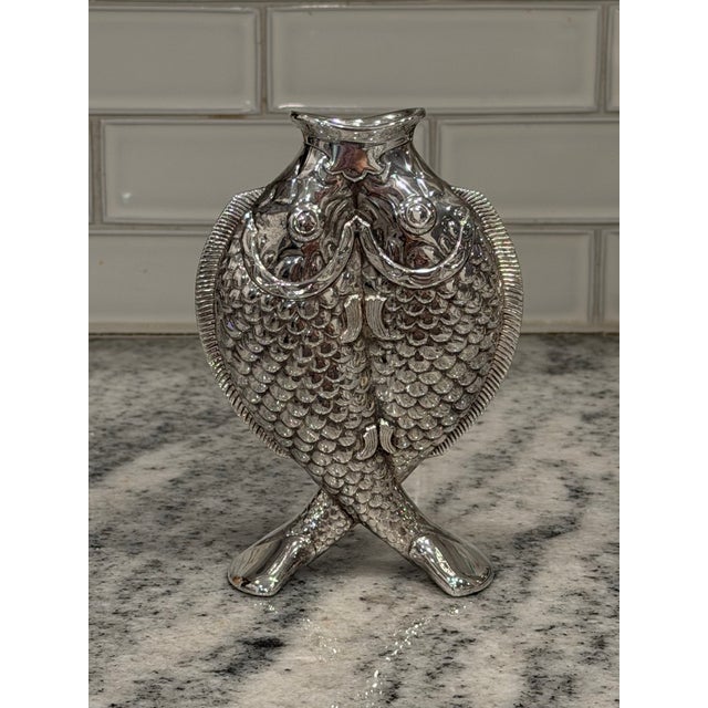 Vintage Christofle Deux Poissons Silver-Plated Fish Vase, After Émile Reiber For Sale - Image 14 of 17