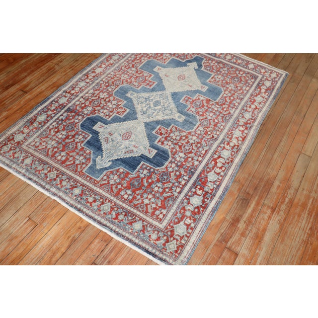 Zabihi Collection Ink Blue Antique Persian Senneh Rug - 3'7" x 4'10" For Sale - Image 4 of 9