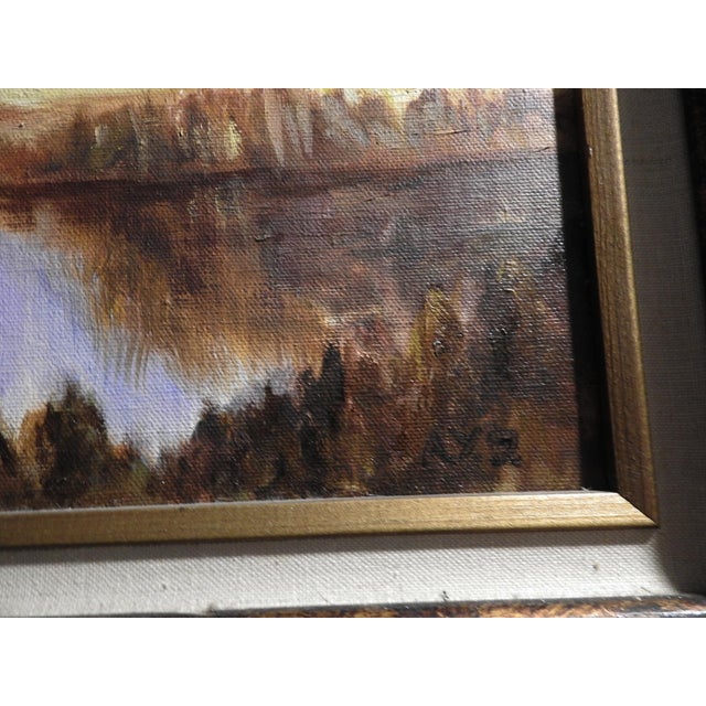 Textile Late 20th-Century Idealization Landscape Autumn Birch River & Mountain Oil Painting – Signed Ayj For Sale - Image 7 of 9
