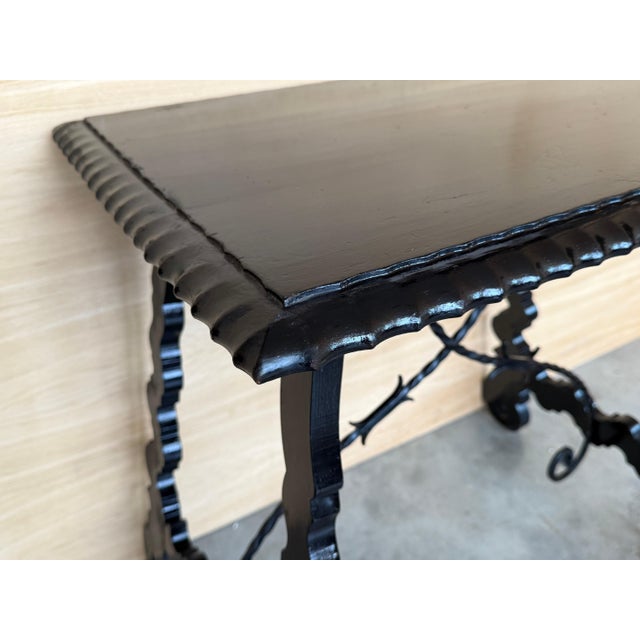 Brown 19th Century Ebonized Baroque Spanish Side Table with Lyre Legs For Sale - Image 8 of 18