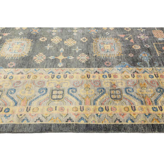 Modern Khotan Style Hand-Knotted Wool Rug Charcoal & Gold Transitional Area Rug For Sale - Image 9 of 11