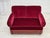 1950s, Danish 2-seater drop arm/back sofa. Cherry-red furniture velour, beech wood legs with brass wheels, brass springs...