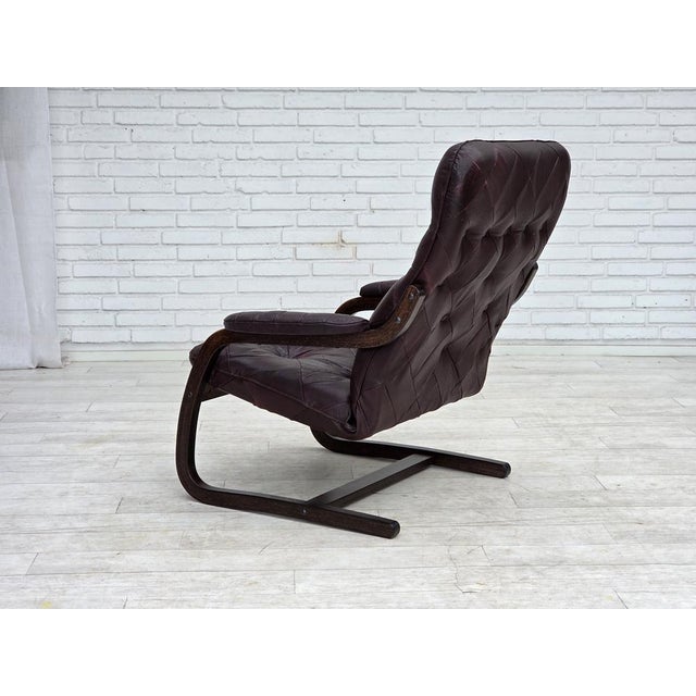 Scandinavian Lounge Chair in Brown Leather and Bentwood, 1970s For Sale - Image 12 of 18