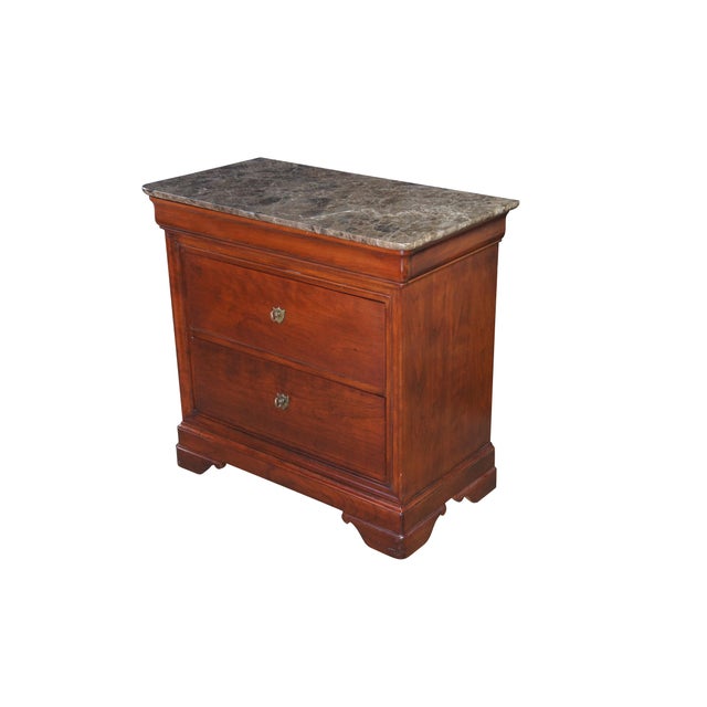 French A Pair of Stickley French Louis Philippe Style Cherry Marble Top Nightstands Bedside Table For Sale - Image 3 of 15