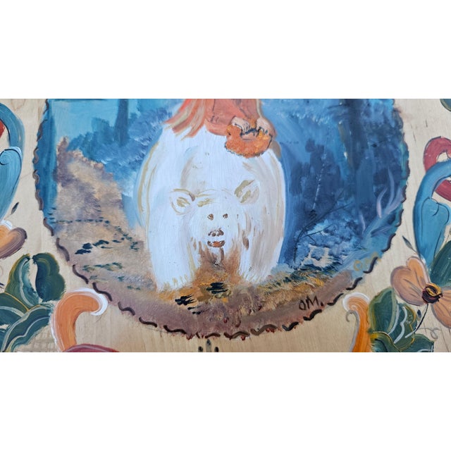 Painted wooden rotating tray in folk style, 1970s–1980s, dimensions: height 3.5 cm, diameter 38.5 cm.