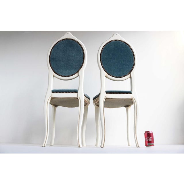 Wooden Chairs in Blue Velvet, Italy, 1960, Set of 12 For Sale - Image 12 of 13