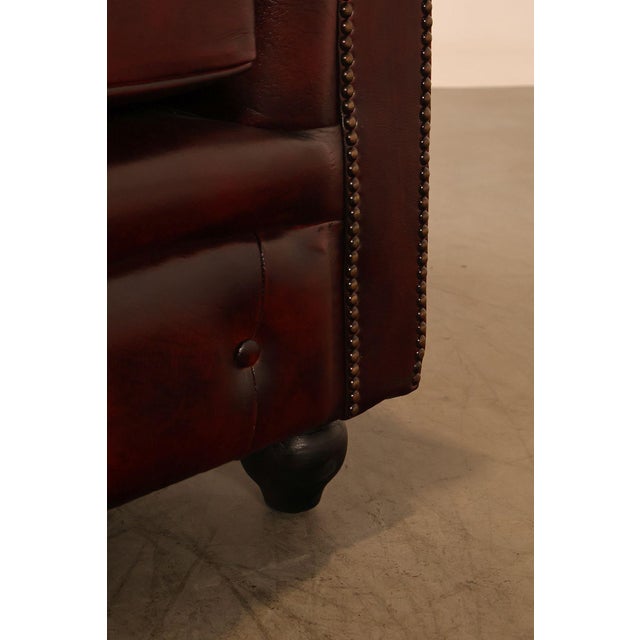 Chesterfield Style Oxford Red Tufted Leather Sofa For Sale - Image 12 of 18