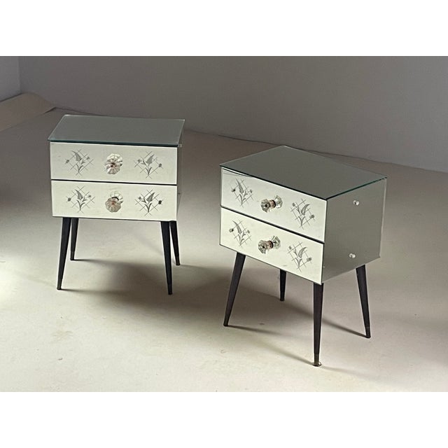 Brown Art Deco Mirrored Bedside Tables, 1950s, Set of 2 For Sale - Image 8 of 15