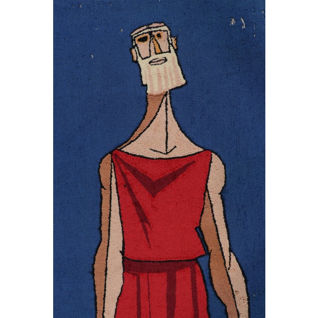 Vintage Jewish Pictorial Tapestry in Red, Blue and Black Tones | Rug & Kilim For Sale - Image 11 of 11