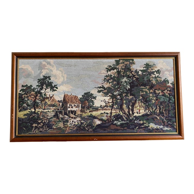 Vintage Hobbema Countryside Needlepoint Tapestry For Sale