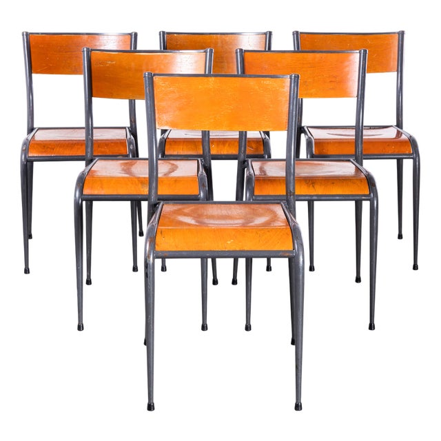 French Light Grey Tapered Leg Dining Chairs from Mullca, 1950s, Set of 6 For Sale