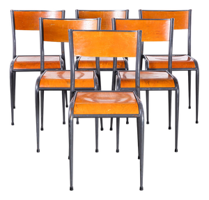 French Light Grey Tapered Leg Dining Chairs from Mullca, 1950s, Set of 6