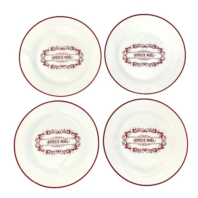 Joyeux Noēl dessert plates by Circa. Set of 4. A perfect gift for a Francophile. And an elegant touch to your holiday table.