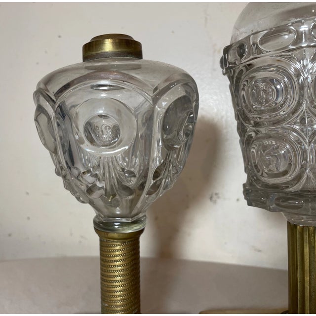 Lot of 3 Rare Antique 19th Century Bullseye Glass Brass Marble Whale Oil Lamp For Sale - Image 9 of 14