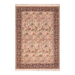 Shabby Chic Floral 1990's Pak-Persian Ivory/Blue Wool Rug - 6'1'' X 9'1'' For Sale