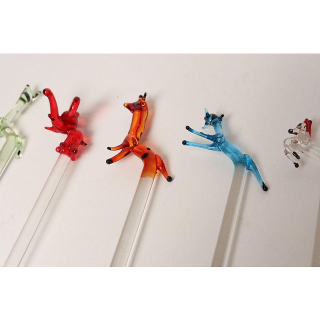 Set of Eight Vintage Blown Glass Animal Cocktail Stirrers With Box by Saxon For Sale - Image 11 of 17