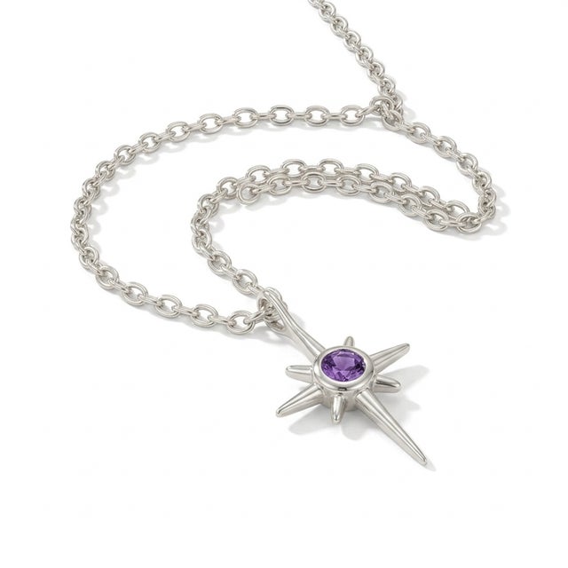 Contemporary Amethyst Northen Star Pendant, February Birthstone Pendant for Woman For Sale - Image 3 of 4