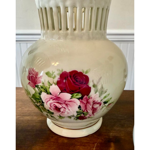 Late 20th Century Victorian Rose Porcelain Vases For Sale - Image 6 of 12