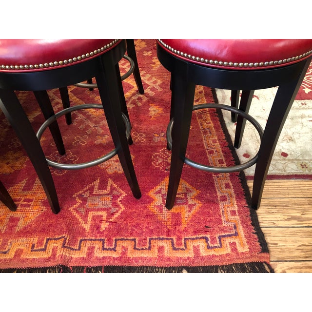 Custom Ebonized Wood & Red Leather Bar Stools Set of 4 Chairish
