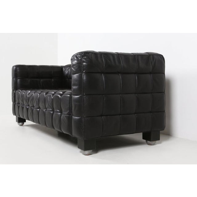 Wittmann Black Leather Model 8020 Kubus Sofa by Josef Hoffmann for Wittmann, Austria, Early 1980s For Sale - Image 4 of 13