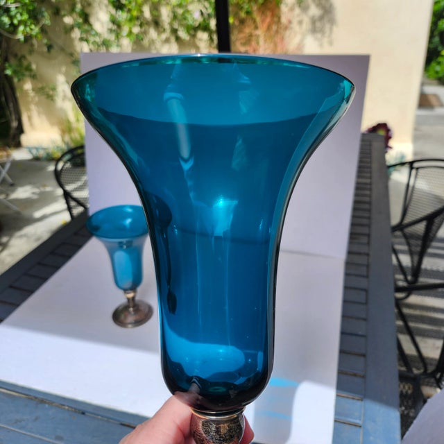 Metal Vintage Gorham Footed Vases Turquoise and Sterling Silver-a Pair For Sale - Image 7 of 12
