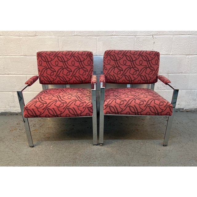 Milo Baughman for Thayer Coggin Mid 20th Century Attributed to Milo Baughman for Thayer Coggin Flat Bar Chrome Lounge Chairs For Sale - Image 4 of 10