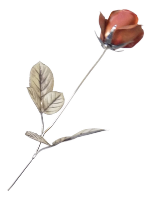 Vintage Italian Handmade Sterling Silver 925 Long Stem Enameled Red Rose, Padua, Italy, 1970s