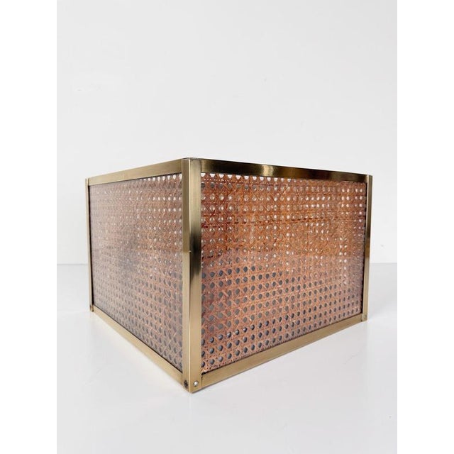 Acrylic Glass, Cane and Brass Cachepot Planter in the style of Dior Home, 1970s For Sale - Image 6 of 16