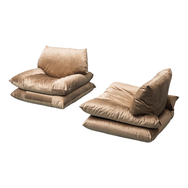 Vintage Lounge Chairs in Brown Velvet, 1970s, Set of 2 For Sale