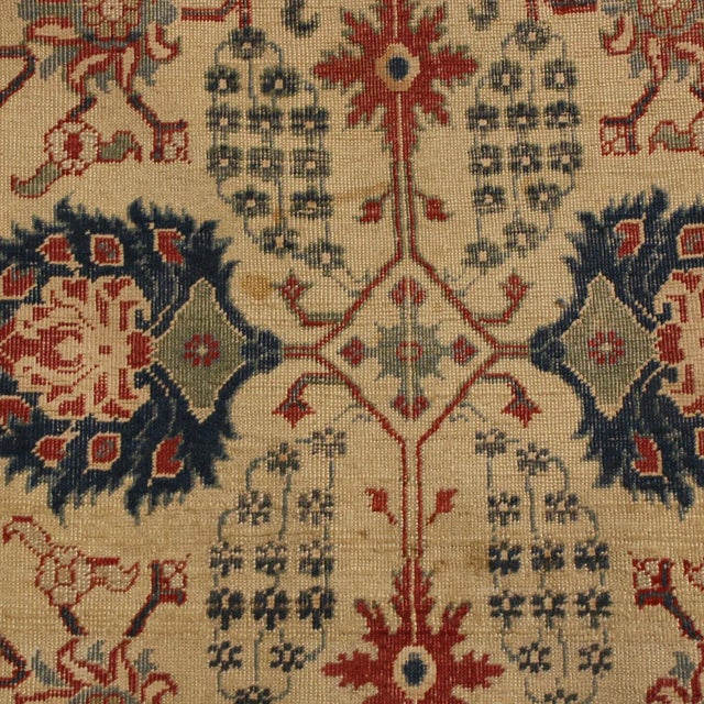 Antique Kayseri Beige and Blue Wool Rug For Sale - Image 4 of 6