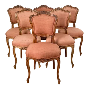 Set of Six Victorian Side Chairs Made of Walnut in the French Taste