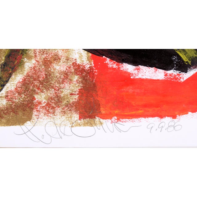 Sombrero in the Iron Mask - Geometric Abstract Expressionist in Acrylic on Paper A bold abstract painting in red, yellow...