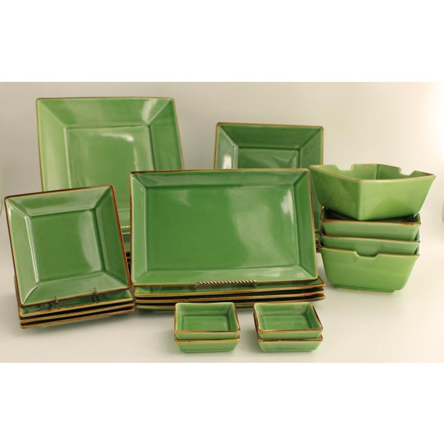 Ceramic Gorgeous Lot of Pottery Barn Asian Square Green Dinnerware Settings for 4 People - 24 pcs For Sale - Image 7 of 10