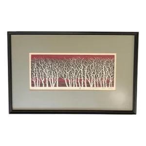 1981 Fumio Fujita Woodblock Print of White Birch Forest