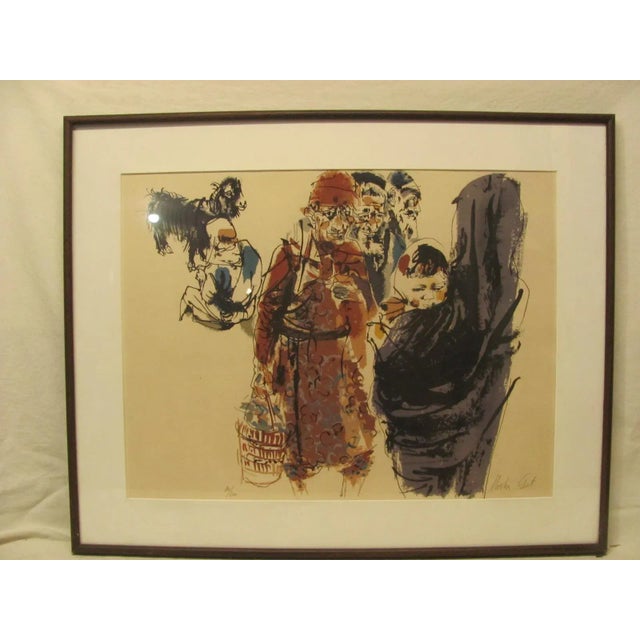 Lithograph by Moshe Gat Late 20th Century "Scene From a Village" Numbered, Framed For Sale - Image 10 of 10