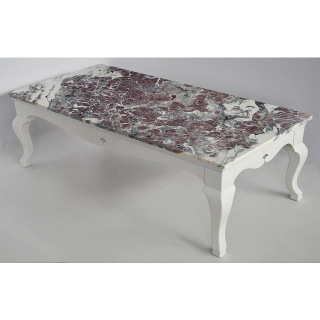 Early 21st Century Rectangular Coffee Table Red Paonazzo Marble Top and White Lacquered Wooden Base Handmade frolm Cupioli For Sale - Image 5 of 5