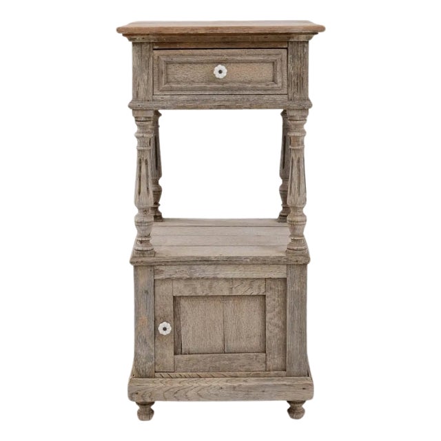 1900s Belgian Bleached Oak Bedside Table For Sale