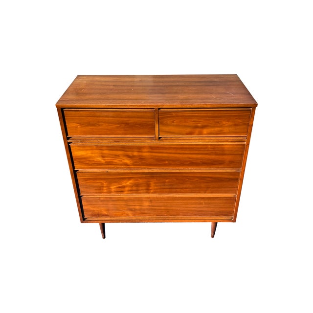 Brown Vintage Mid Century Modern Tall Highboy Dresser For Sale - Image 8 of 8