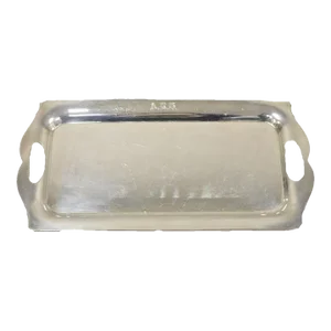 Mid 20th Century Wallace "Alden" Silver Plated Small Modern Trinket Dish Tray "Arh" Monogram
