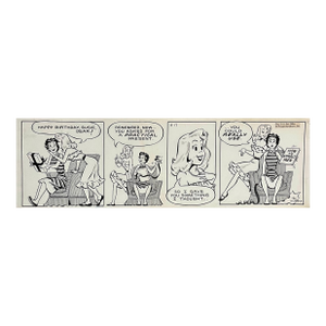 Jerry Walter & Linda WalterRare 1950s Original Syndicated Ink Drawing Cartoon Strip Susie Q Smith Comic Art, c. 1954