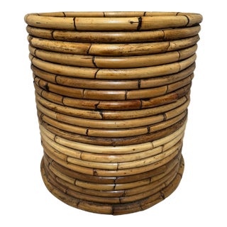 Vintage Coastal Large Rattan Bamboo Planter For Sale