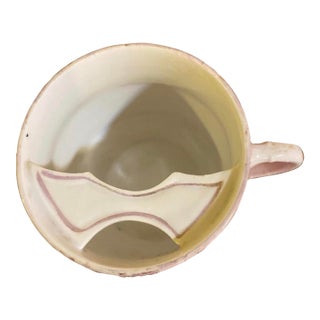 Antique 19th-Century German Pink Lusterware Mustache Cup | "A Present" Relievo Floral Gentleman's Shaving Mug | Victorian Maximalist Tea Cup For Sale