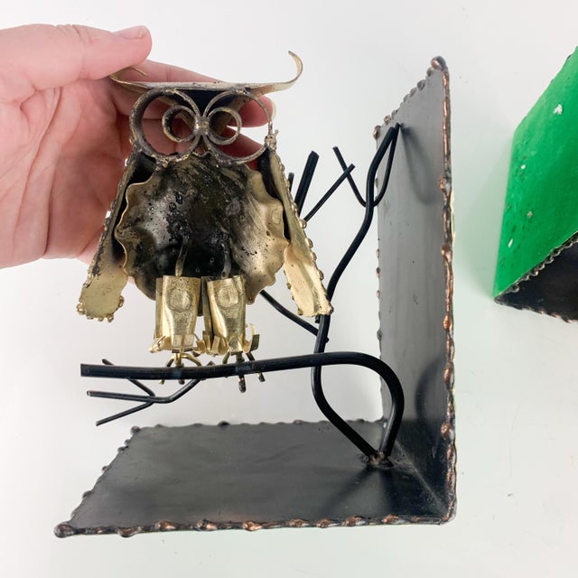 Mid 20th Century Vintage C Jere Style Brutalist Metal Owl Branch Sculpture Bookends Mid Century For Sale - Image 5 of 8