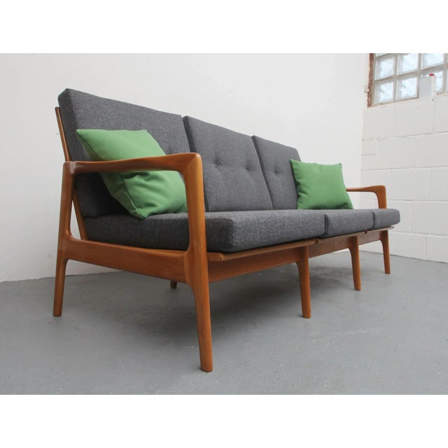Beige Cherry Wood Sofa with Green Cushions, 1960s For Sale - Image 8 of 11