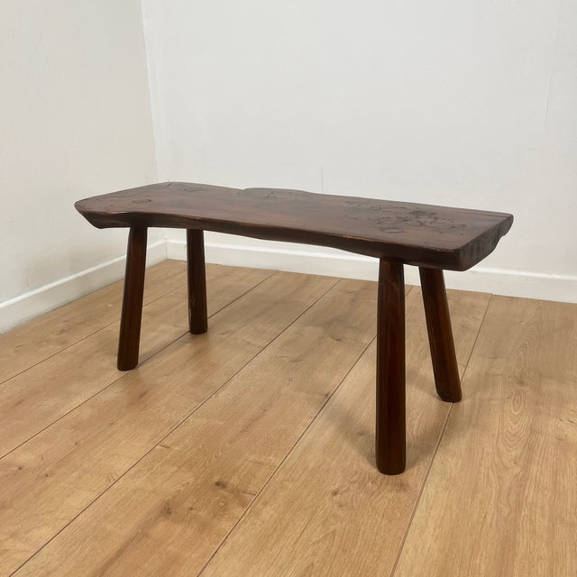 Mid-Century Modern Wabi Sabi Rustic Bench in Elm, 1950s For Sale - Image 3 of 13